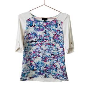 The Limited Printed Harper Top raglan half short sleeve white blue floral stripe